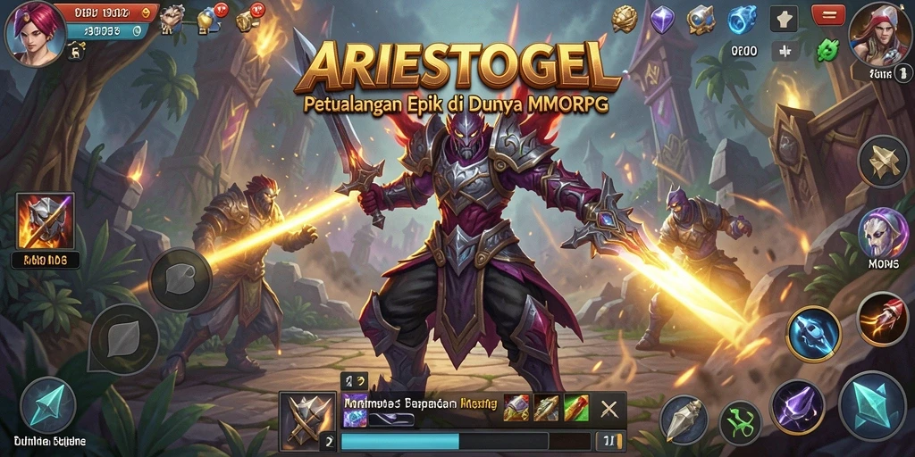 Screenshot dari gameplay ARIESTOGEL yang menampilkan dunia MMORPG yang menakjubkan.