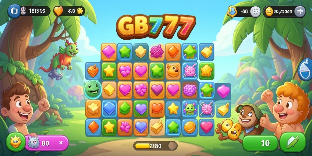 Tangkapan layar GB777 menampilkan gameplay Match-3 yang seru dan penuh warna.