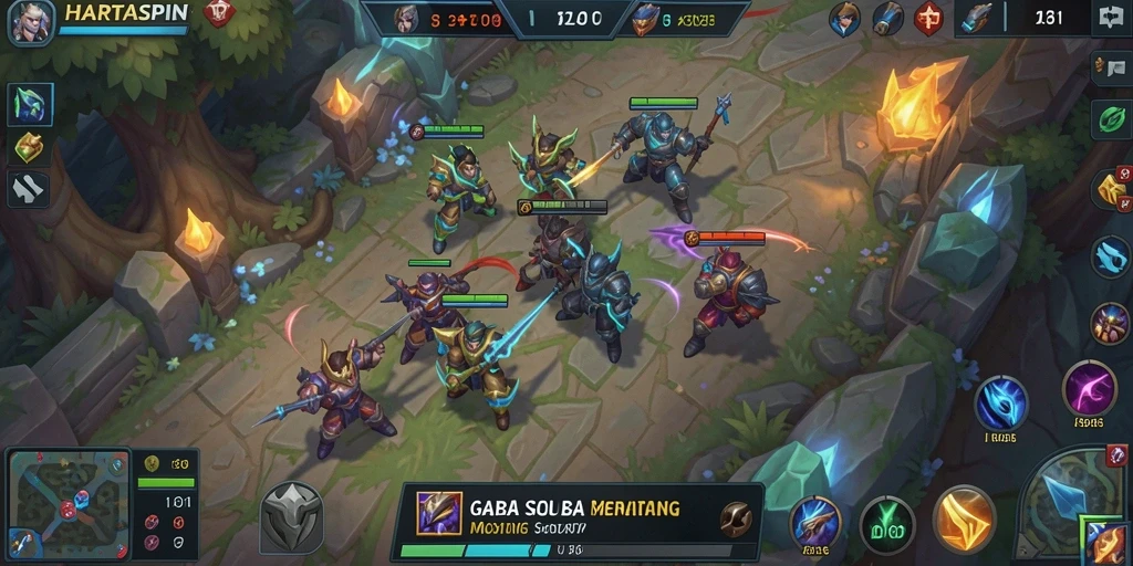 Tangkapan layar gameplay HARTASPIN yang menampilkan pertarungan seru antar tim.