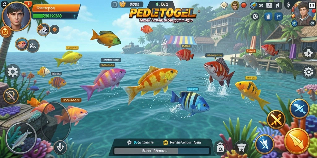 Tampilan gameplay seru dari PEDETOGEL yang menampilkan aksi menembak ikan.