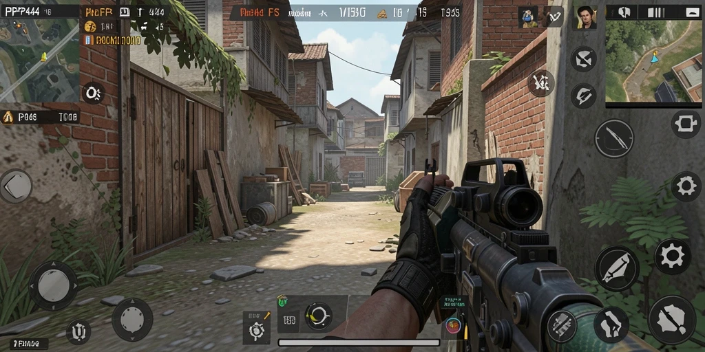 Screenshot PP444 menampilkan aksi intens dalam gameplay FPS.