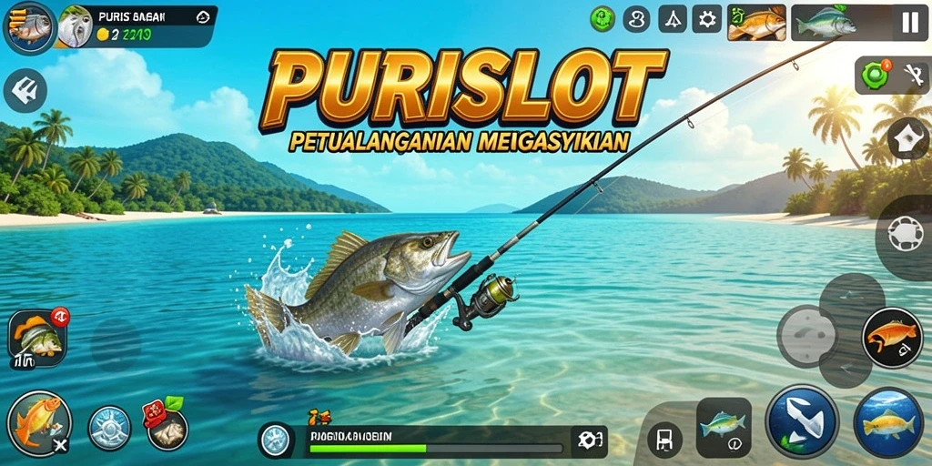 Tampilan gameplay PURISLOT dengan aksi memancing yang seru dan menegangkan.