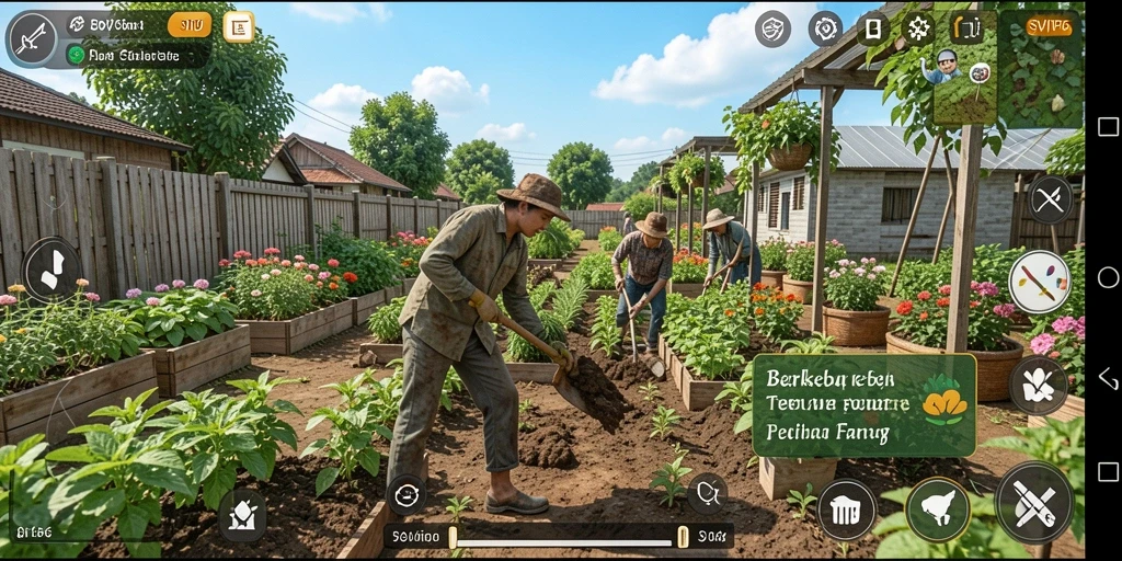 Tampilan gameplay <strong>SVIP6</strong> dengan ladang yang subur dan tanaman beraneka warna.