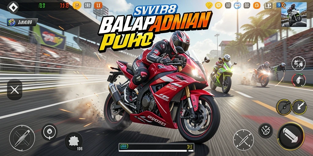 Tangkapan layar SVIP8 menampilkan aksi balap motor yang mendebarkan.