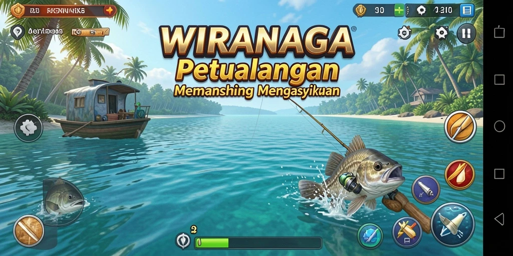 Gameplay memancing yang seru dan mendebarkan di WIRANAGA.